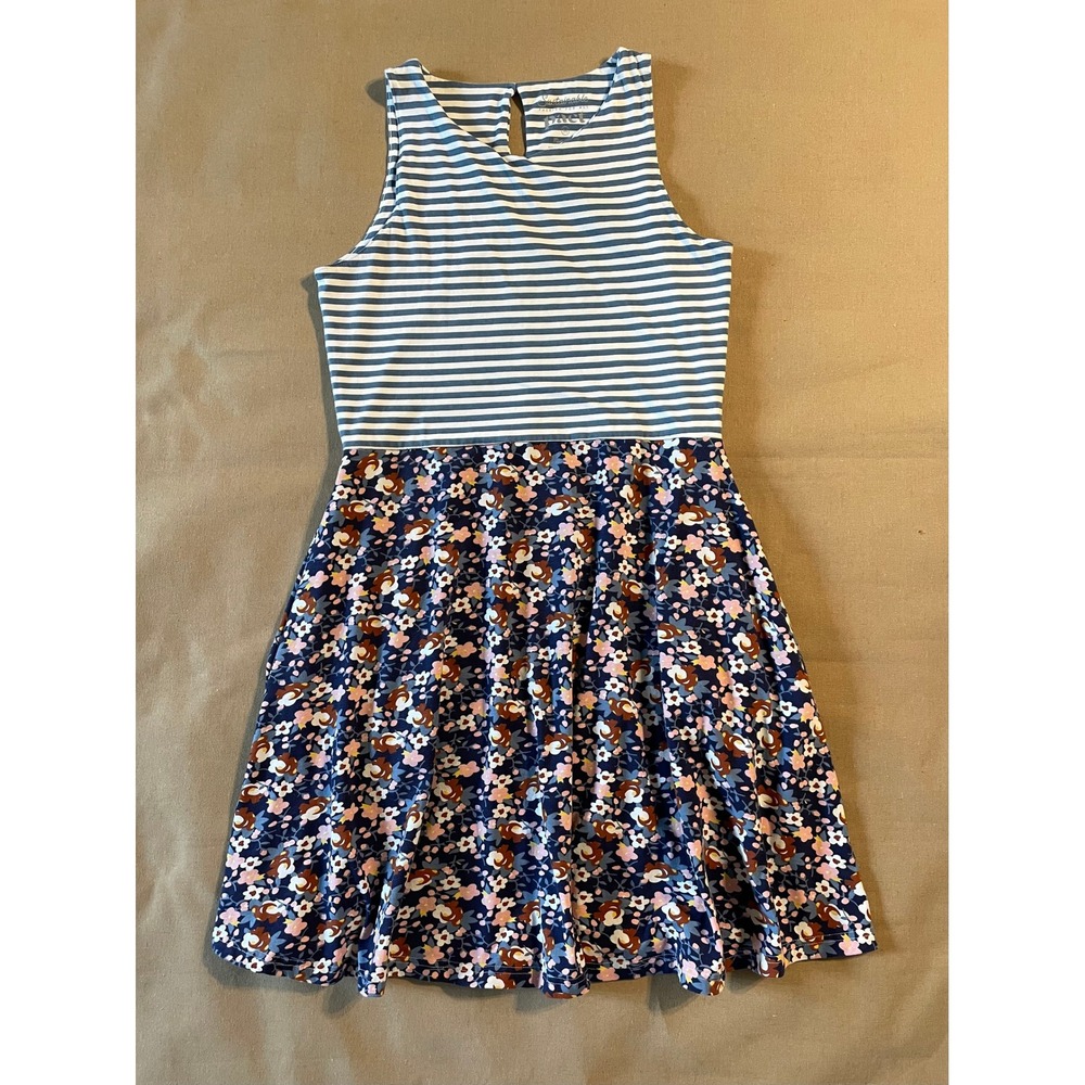 Pact Fit & Flare Dress Size M Stripes Floral Organic Cotton Pockets Sustainable